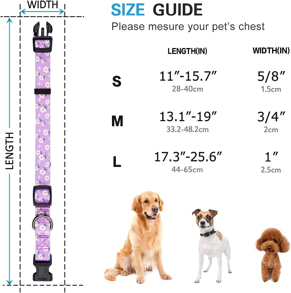 Floral Daisy Dog Collar for Small Dogs in Purple