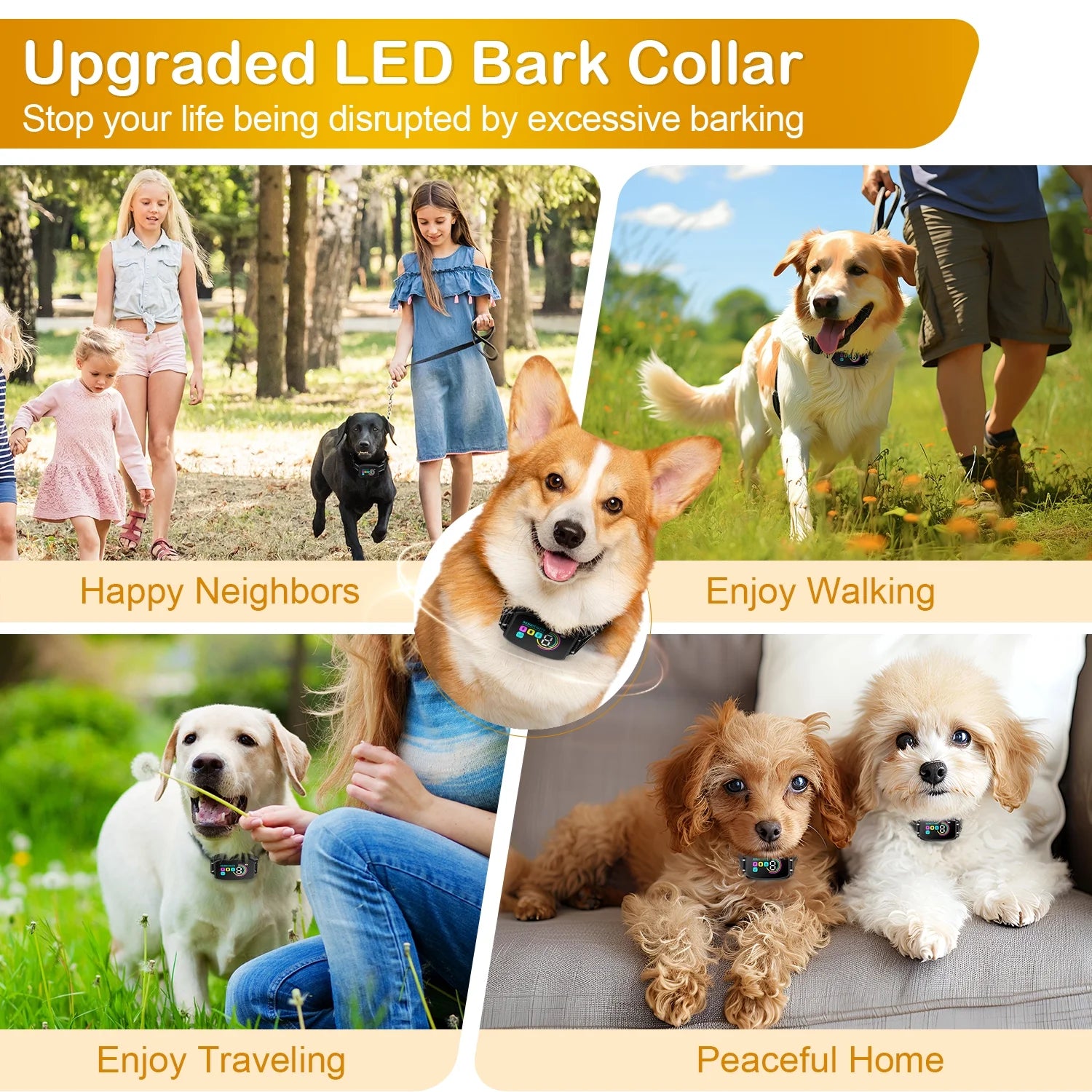 Bark Collar for Dog, anti Barking Dog Collar for Large Medium Dogs, Smart Auto Training Dog Collar with Screen, Rechargeable Adjustable Shock Collar W/ 8 Levels Beep Vibration Shock Modes