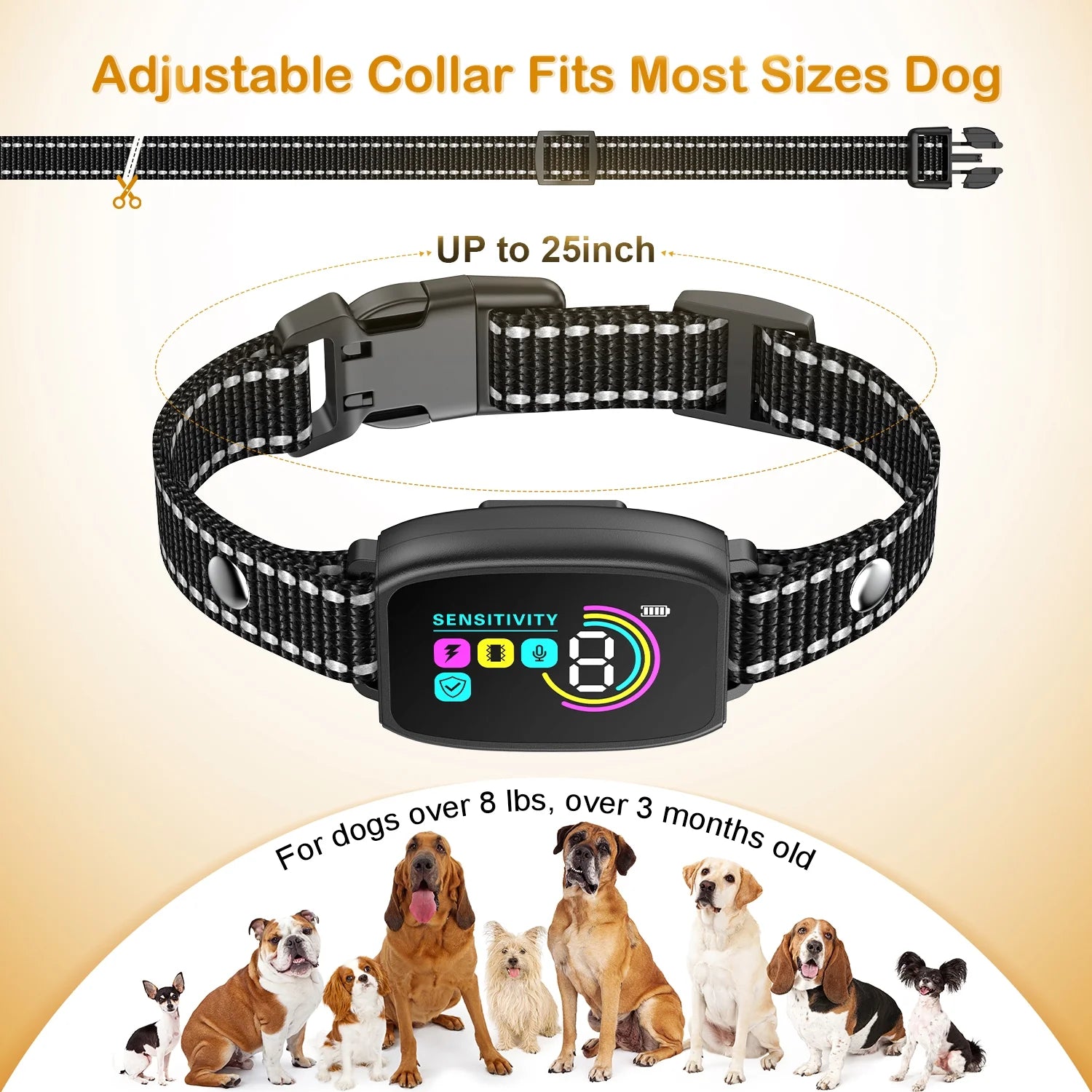Bark Collar for Dog, anti Barking Dog Collar for Large Medium Dogs, Smart Auto Training Dog Collar with Screen, Rechargeable Adjustable Shock Collar W/ 8 Levels Beep Vibration Shock Modes