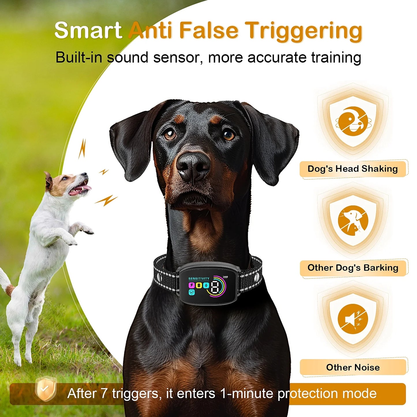 Bark Collar for Dog, anti Barking Dog Collar for Large Medium Dogs, Smart Auto Training Dog Collar with Screen, Rechargeable Adjustable Shock Collar W/ 8 Levels Beep Vibration Shock Modes
