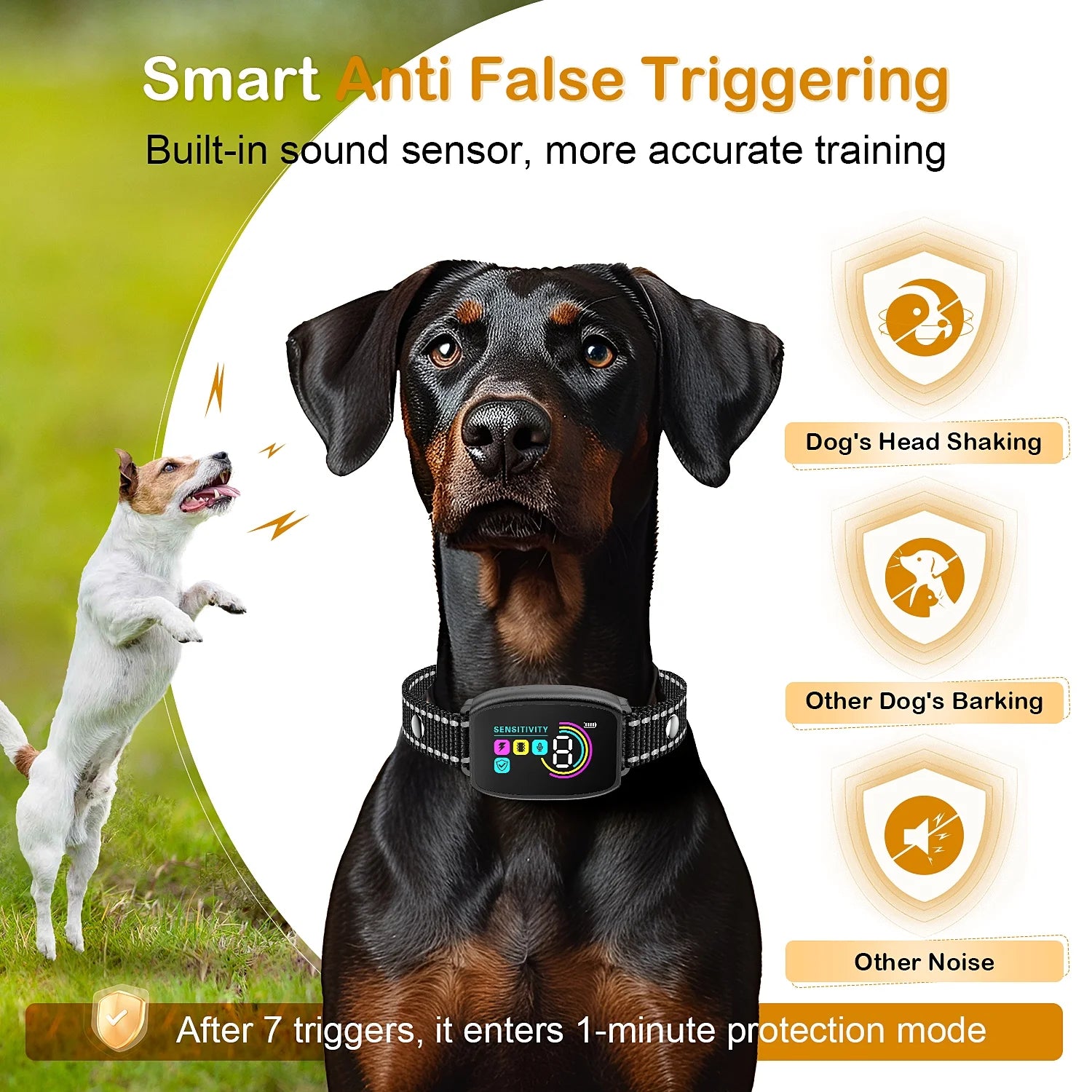 Bark Collar for Dog, anti Barking Dog Collar for Large Medium Dogs, Smart Auto Training Dog Collar with Screen, Rechargeable Adjustable Shock Collar W/ 8 Levels Beep Vibration Shock Modes
