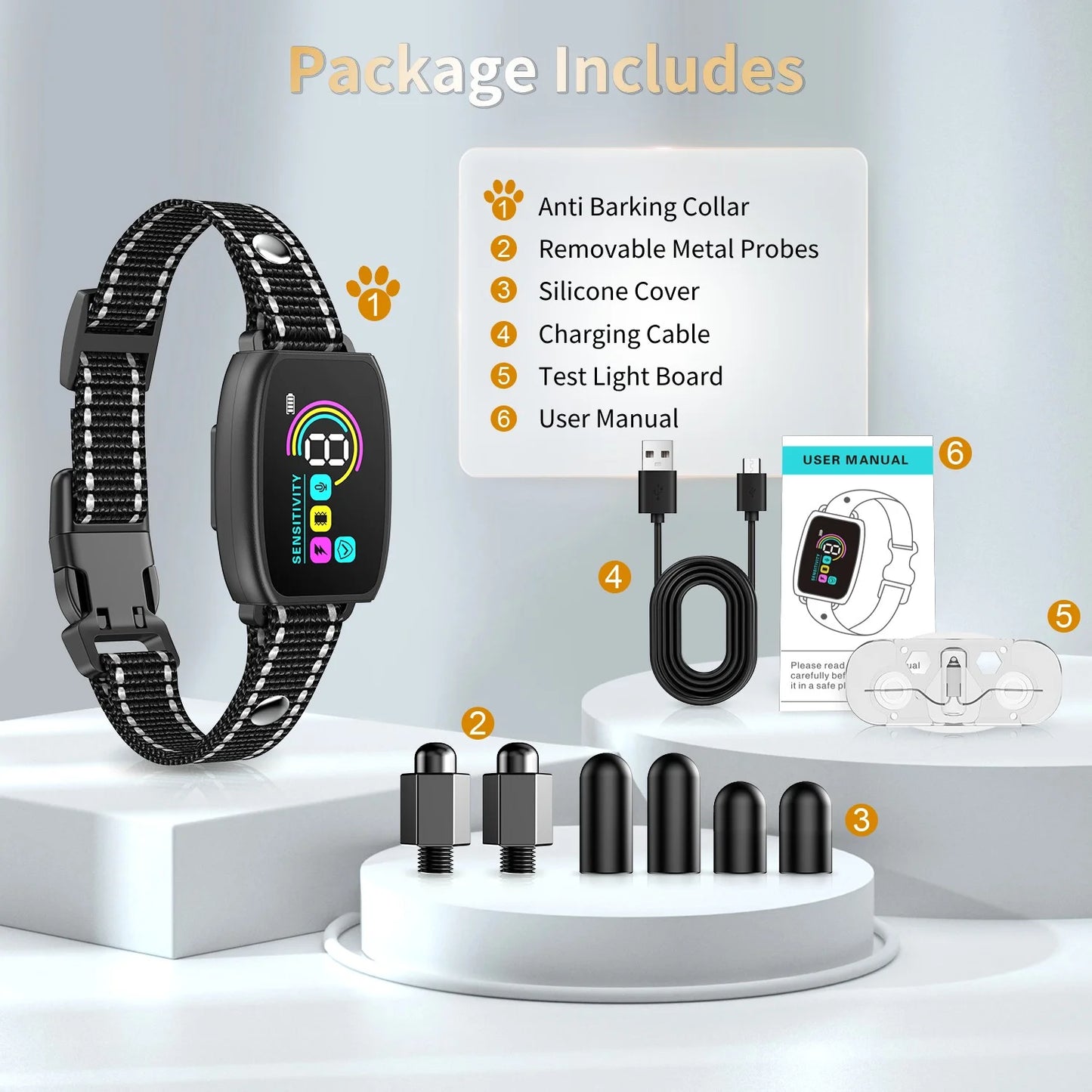 Bark Collar for Dog, anti Barking Dog Collar for Large Medium Dogs, Smart Auto Training Dog Collar with Screen, Rechargeable Adjustable Shock Collar W/ 8 Levels Beep Vibration Shock Modes