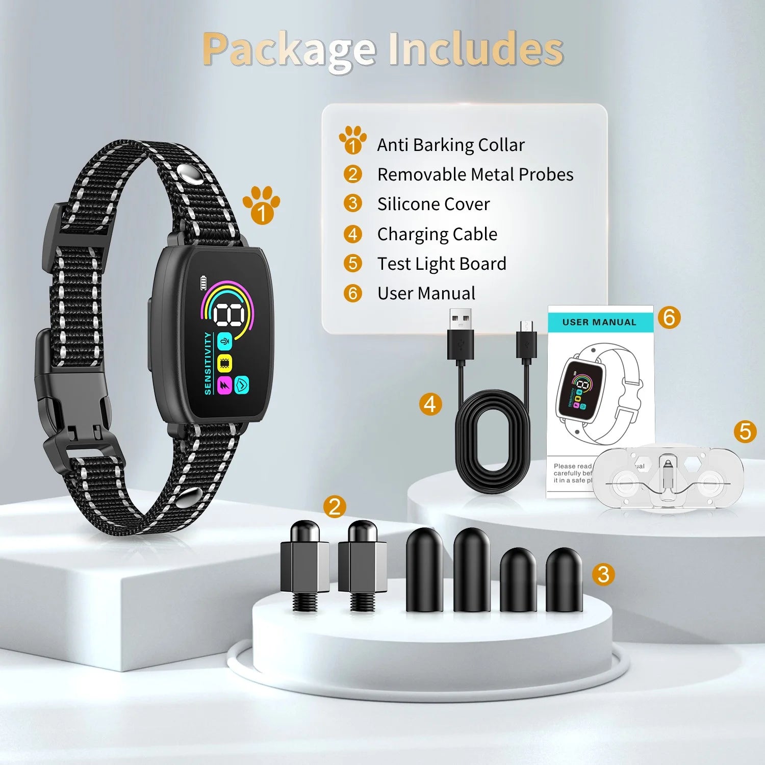 Bark Collar for Dog, anti Barking Dog Collar for Large Medium Dogs, Smart Auto Training Dog Collar with Screen, Rechargeable Adjustable Shock Collar W/ 8 Levels Beep Vibration Shock Modes