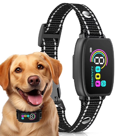 Bark Collar for Dog, anti Barking Dog Collar for Large Medium Dogs, Smart Auto Training Dog Collar with Screen, Rechargeable Adjustable Shock Collar W/ 8 Levels Beep Vibration Shock Modes