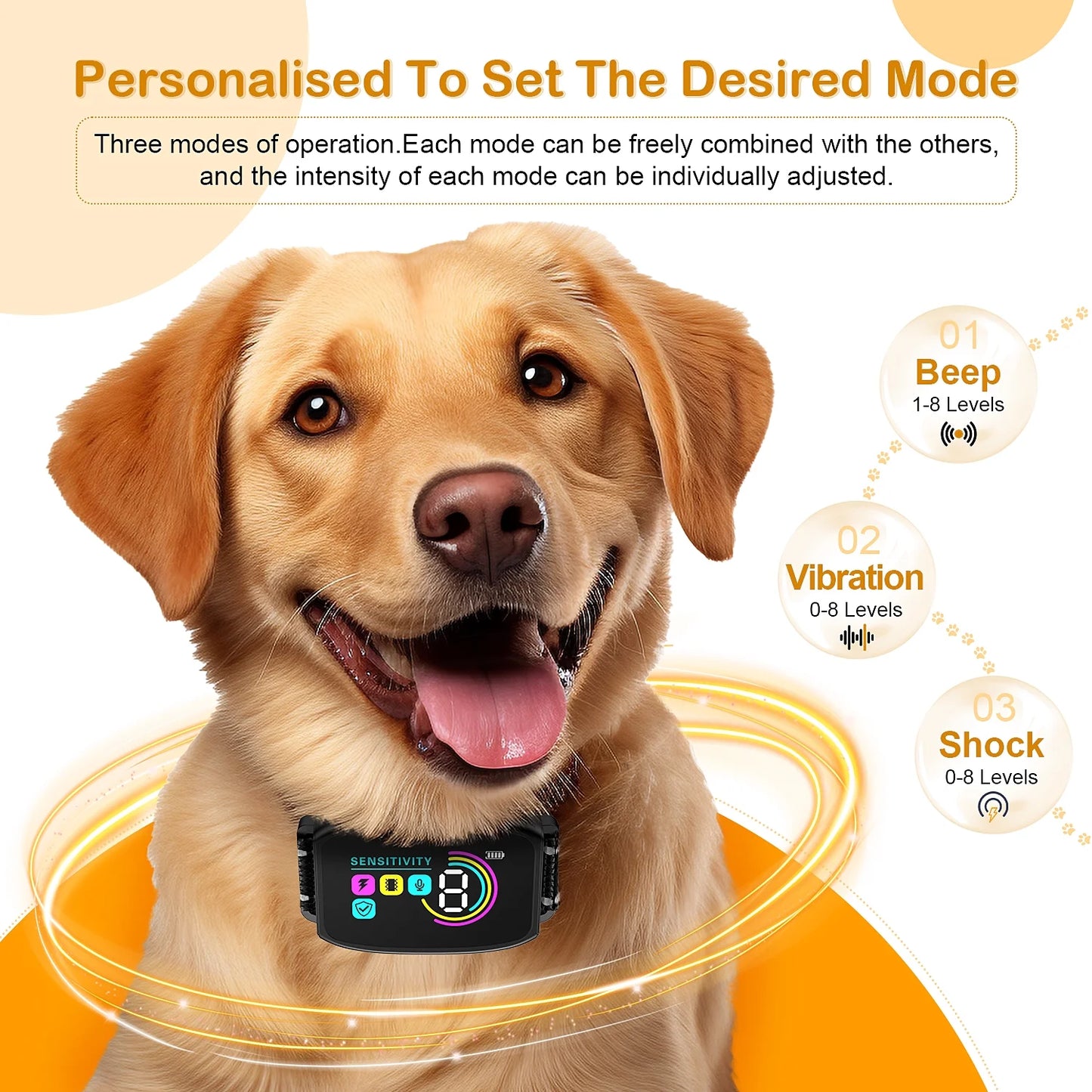 Bark Collar for Dog, anti Barking Dog Collar for Large Medium Dogs, Smart Auto Training Dog Collar with Screen, Rechargeable Adjustable Shock Collar W/ 8 Levels Beep Vibration Shock Modes