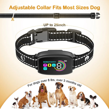 Bark Collar for Dog, anti Barking Dog Collar for Large Medium Dogs, Smart Auto Training Dog Collar with Screen, Rechargeable Adjustable Shock Collar W/ 8 Levels Beep Vibration Shock Modes